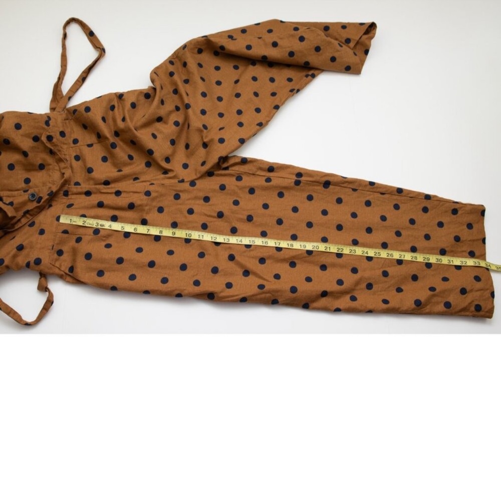 Boden Evie Collar Jumpsuit Polka Dots Cropped Gingerbread Brown Navy Blue Size 6